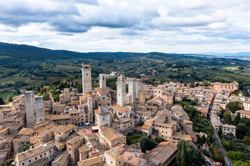 Fototapeta na wymiar Aerial view, San Gimignano, UNESCO World Heritage Site, Siena, Tuscany, Italy,
