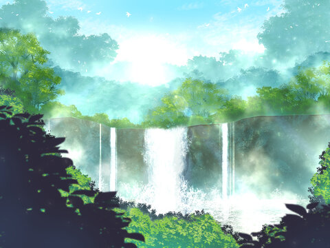 森の中の滝が流れる風景