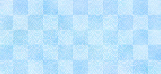 和柄背景、格子と波、暑中見舞い等へ