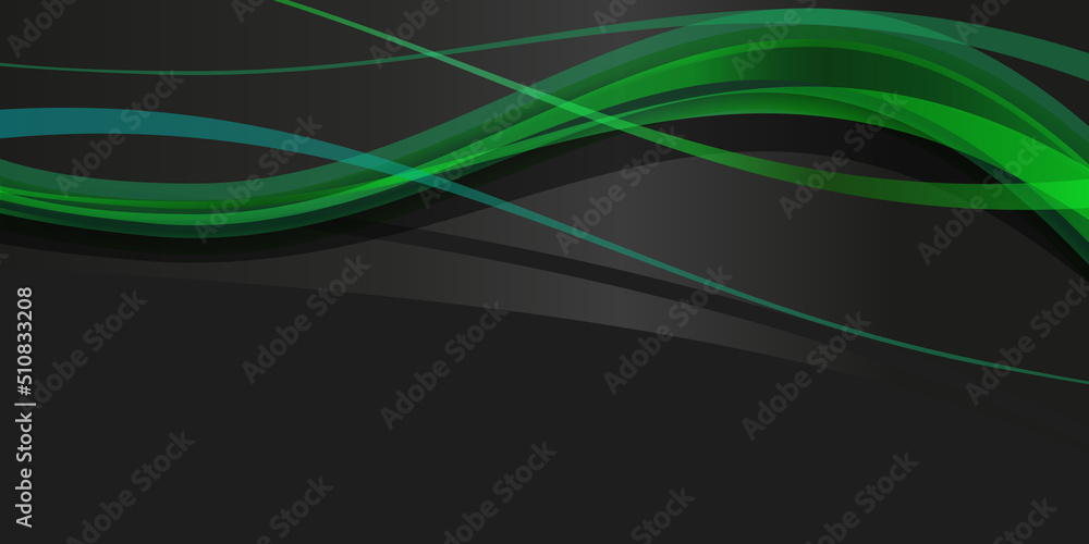 Poster dark abstract minimalist green and black wavy flowing lines - background design with copyspace - sim