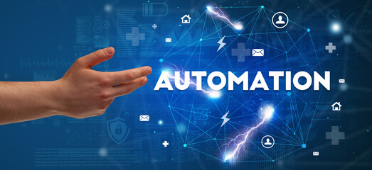 Hand pointing at inscription concept