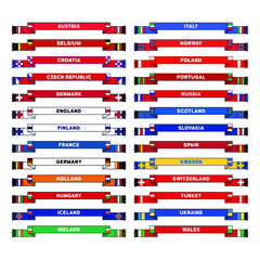 Vector sports soccer scarves in national colors of European countries