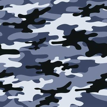 blue modern army vector camouflage print, seamless pattern for clothing headband or print.