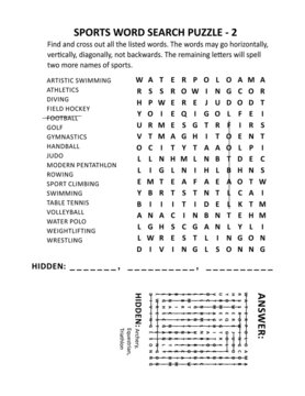 Sports Word Search Puzzle - 2. Suitable Both For Kids And Adults. Answer Included.
