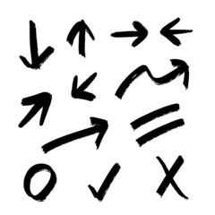 手書きの黒いラフな複数の矢印とシンプルな記号のセット