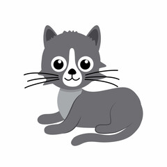 Grey kitty lies. Cat, kitten. Flat, cartoon, vector