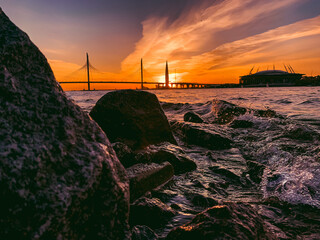 Sunset on the Gulf of Finland in st. petersburg Russia