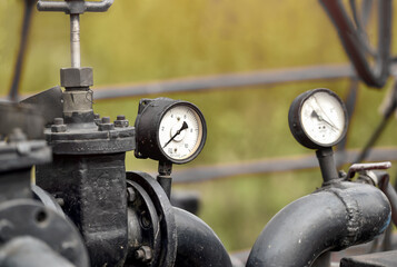 Pressure gauges on the ship close-up