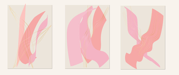 Abstract dusty pink liquid watercolor circle stains with golden lines, dots and watercolor stain brush stroke. for wall decoration, beauty and make up industry design, poster, brochure cove