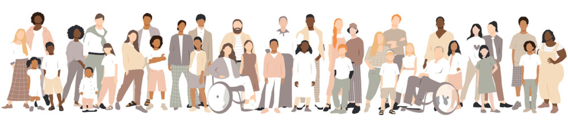 Fototapeta premium Multicultural group of families. Flat vector illustration.