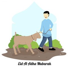 edi al adha illustration man brings goat