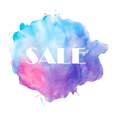 sale. word on a watercolor spot. for design and background decoration