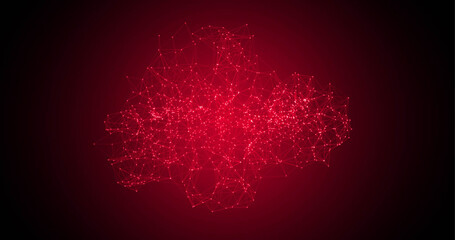 Abstract red screen, for presentations, with white lines and dots. Mockup.