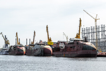 Russia, St. Petersburg, May 2022: Ship in cargo port