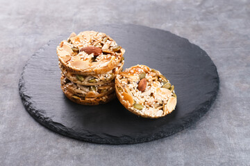 Florentine Cookies with mixed nut and dried fruits and seeds. Gluten free.
