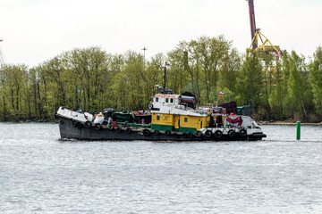 Russia, St. Petersburg, May 2022: Ship in cargo port