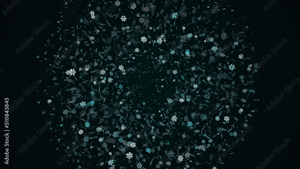 Poster abstract animated christmas background with beautiful shimmering snowflakes rotating on the colorful