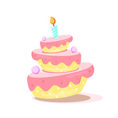 Happy Birthday cake flat icon. Vector illustration
