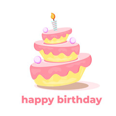 Happy Birthday cake flat icon. Vector illustration