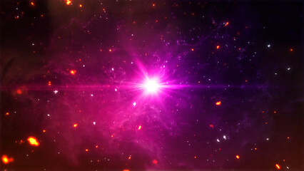 太陽と銀河　レンズフレアと宇宙　雲海　きらめき　星屑　宇宙空間　銀河旅行 © sunafe