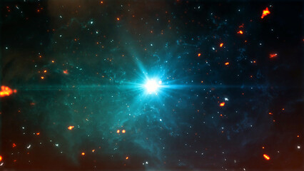 太陽と銀河　レンズフレアと宇宙　雲海　きらめき　星屑　宇宙空間　銀河旅行 © sunafe