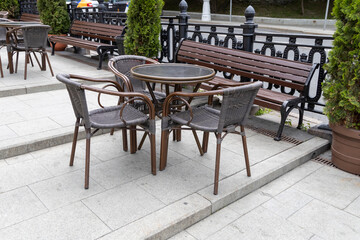 tables and chairs in a restaurant