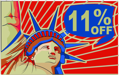 11 % percent promotion red blue discount statue of liberty 4th july holiday independence day 