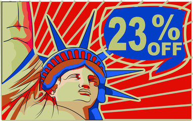 23 % percent promotion red blue discount statue of liberty 4th july holiday independence day 