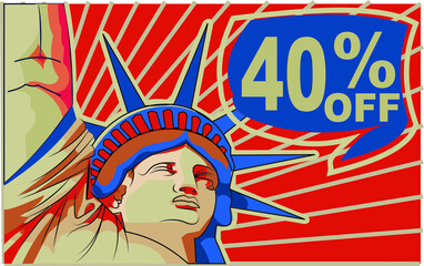 40 % percent promotion red blue discount statue of liberty 4th july holiday independence day 
