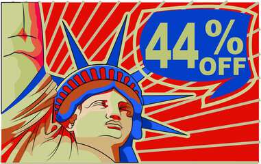 Naklejka premium 44 % percent promotion red blue discount statue of liberty 4th july holiday independence day 
