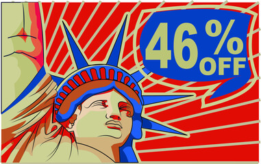 46 % percent promotion red blue discount statue of liberty 4th july holiday independence day 