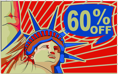 60 % percent promotion red blue discount statue of liberty 4th july holiday independence day 