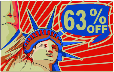 63 % percent promotion red blue discount statue of liberty 4th july holiday independence day 