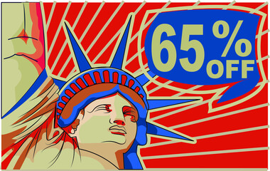 65 % percent promotion red blue discount statue of liberty 4th july holiday independence day 