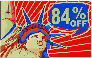 84 % percent promotion red blue discount statue of liberty 4th july holiday independence day 