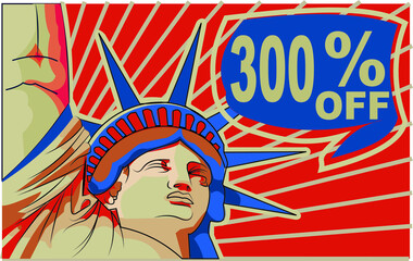 300 % percent promotion red blue discount statue of liberty 4th july holiday independence day 