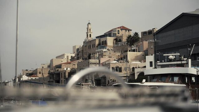Sailing on a yacht in Jaffo Tel Aviv port 4K