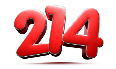 Rounded red number 214 3D illustration on white background have work path.