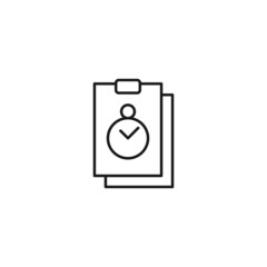 Document, office, contract and agreement concept. Monochrome vector sign drawn in flat style. Vector line icon of timer on clipboard