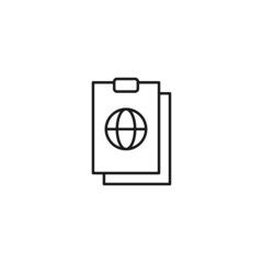 Document, office, contract and agreement concept. Monochrome vector sign drawn in flat style. Vector line icon of Earth planet on clipboard