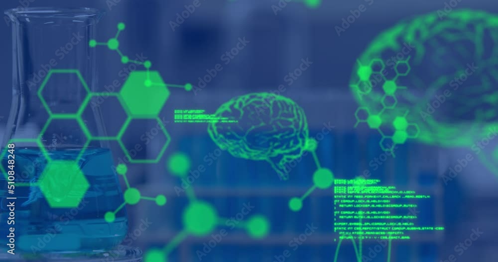 Poster Animation of science data processing and formulas over laboratory