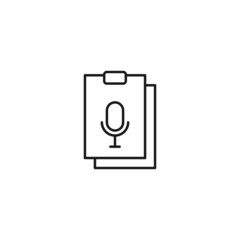 Document, office, contract and agreement concept. Monochrome vector sign drawn in flat style. Vector line icon of microphone on clipboard