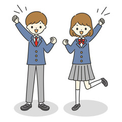 ガッツポーズをする男女の元気な学生