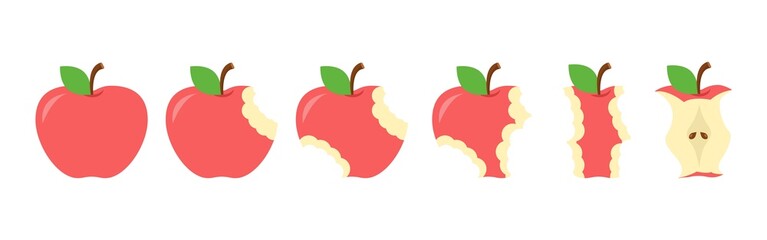 Bitten apple vector set. Simple and cartoony apple illustration. 