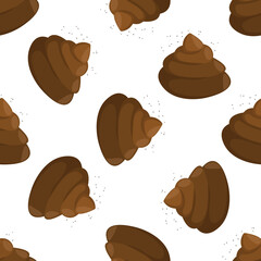 Seamless pattern with kawaii poop on white background. Cartoon poo, feces icons. Shit patterns, evil turd. Vector illustration for invitation, poster, card, fabric, textile. Doodle style