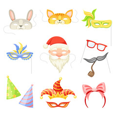 Carnival Mask and Head Accessory for Festive Party Celebration Vector Set