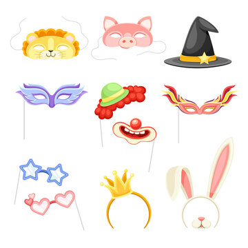 Carnival Mask and Head Accessory for Festive Party Celebration Vector Set