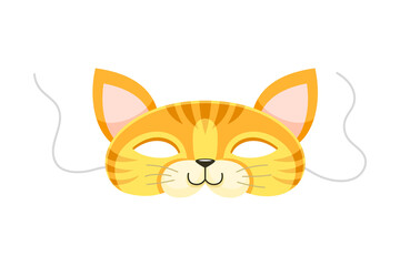 Carnival Tiger Mask with Strings as Head Accessory for Festive Party Celebration Vector Illustration