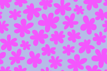 Pink floral seamless pattern design with hand drawn simple flower daisy doodle. Y2K 90s girlish childish vector background. Retro hippie repeat texture.