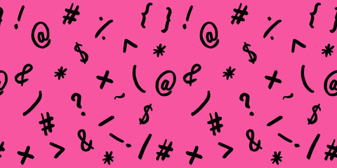 pattern with the image of keyboard symbols. Punctuation marks. Template for applying to the surface. purple background. Square image. Banner for insertion into site.
